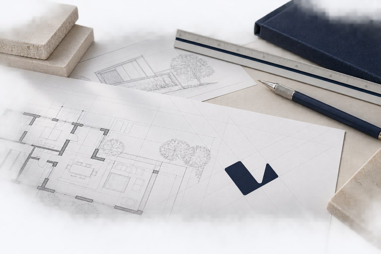 Plans d'architecture sur une table de travail
